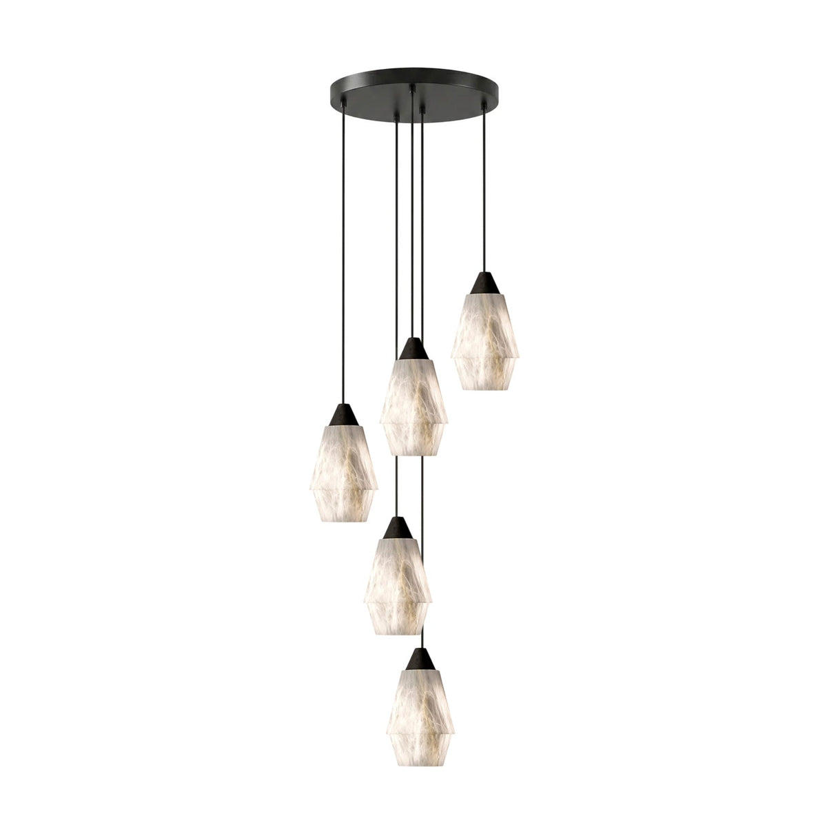 Faceted Alabaster Cluster Chandelier with Adjustable Height — detail view