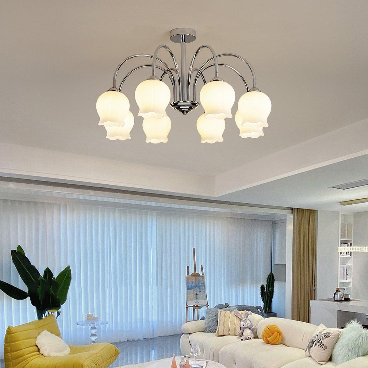 Floral Glass Chandelier with Dimmable Lighting — lifestyle view