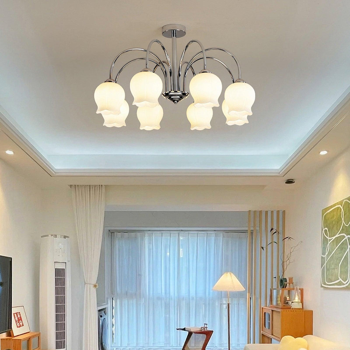 Floral Glass Chandelier with Dimmable Lighting — front view