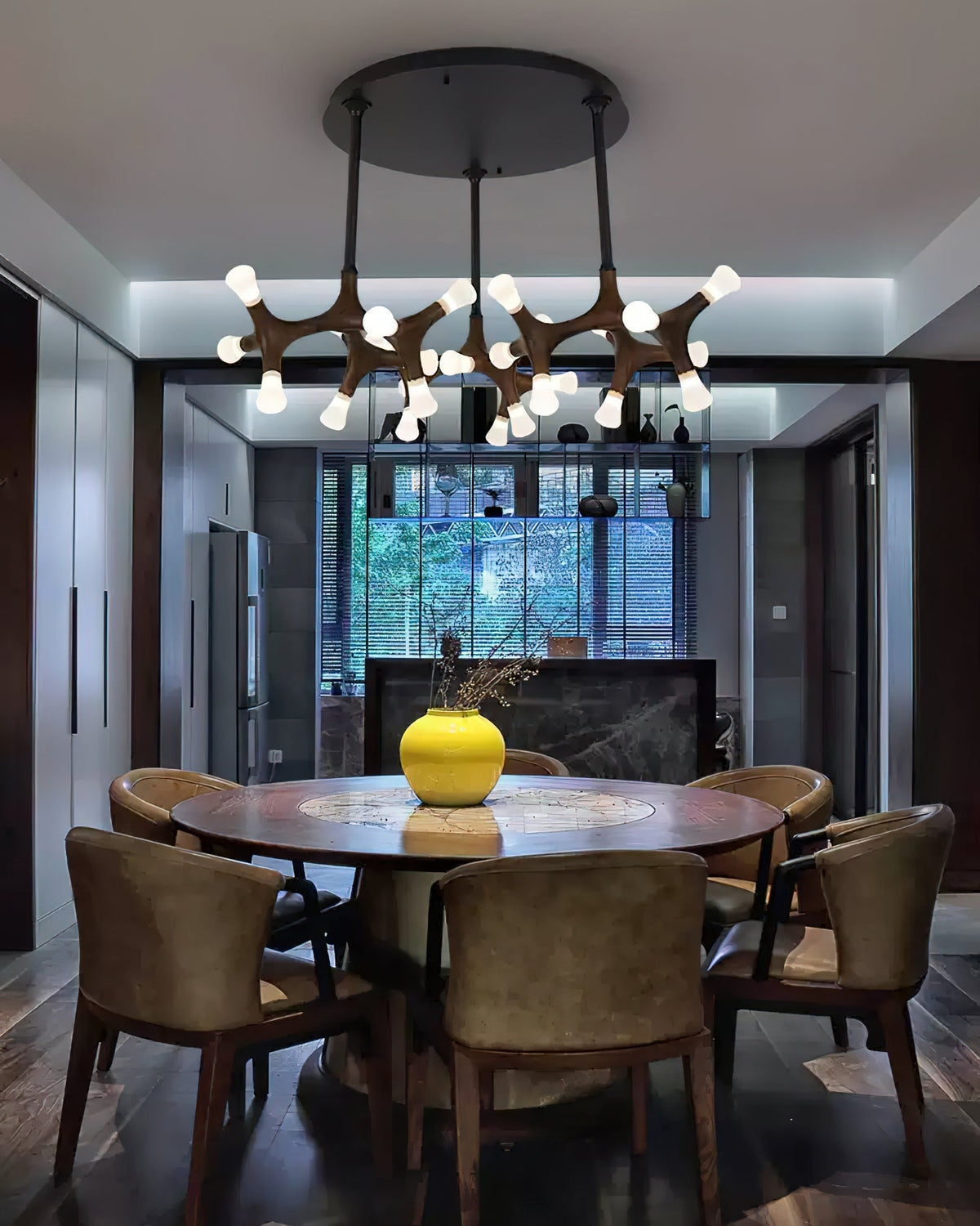 Wood Flower Chandelier with Adjustable Height