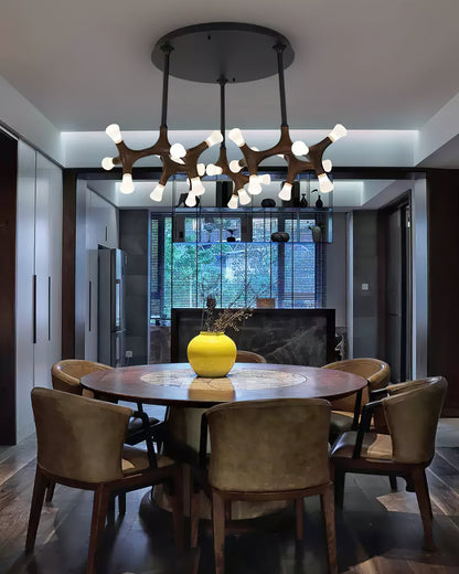 Wood Flower Chandelier with Adjustable Height