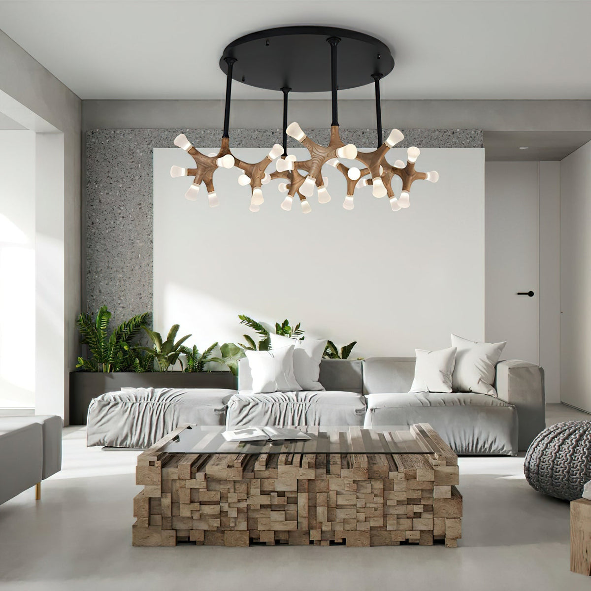 Wood Flower Chandelier with Adjustable Height