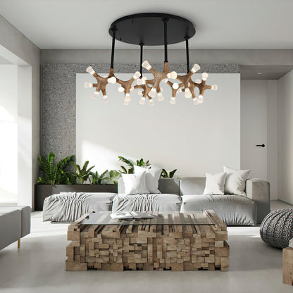 Wood Flower Chandelier with Adjustable Height