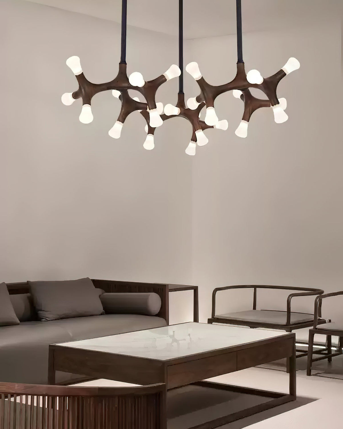 Wood Flower Chandelier with Adjustable Height