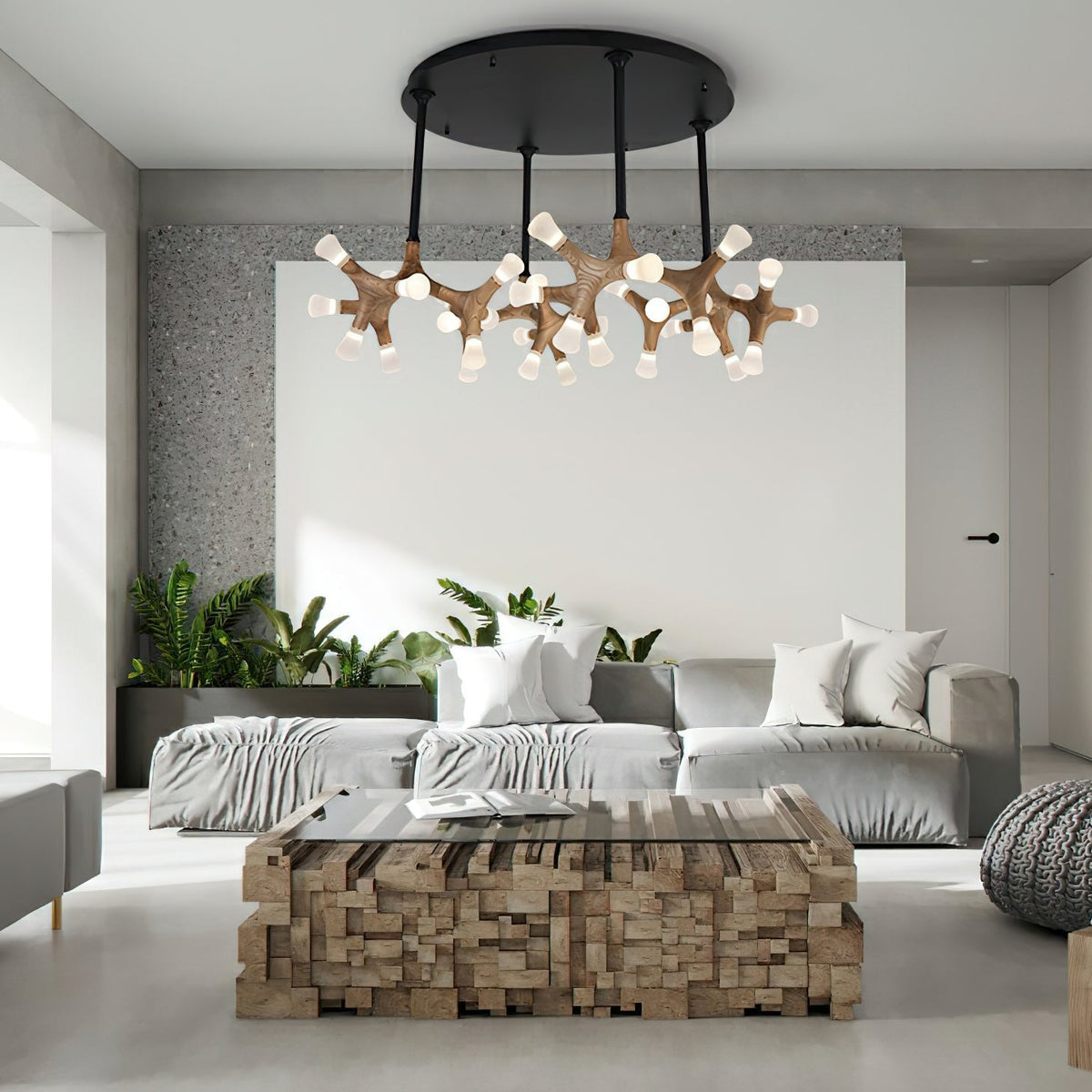 Wood Flower Chandelier with Adjustable Height