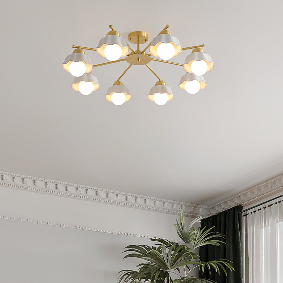 Flower Shade Chandelier with Soft Lighting — alternate angle