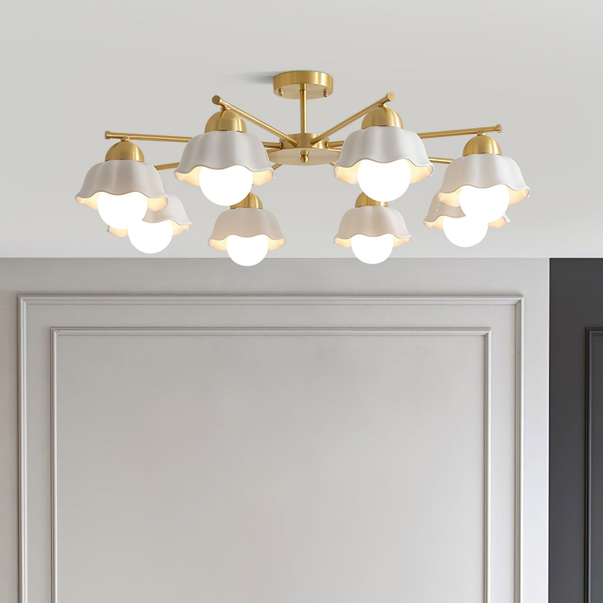 Flower Shade Chandelier with Soft Lighting — detail view