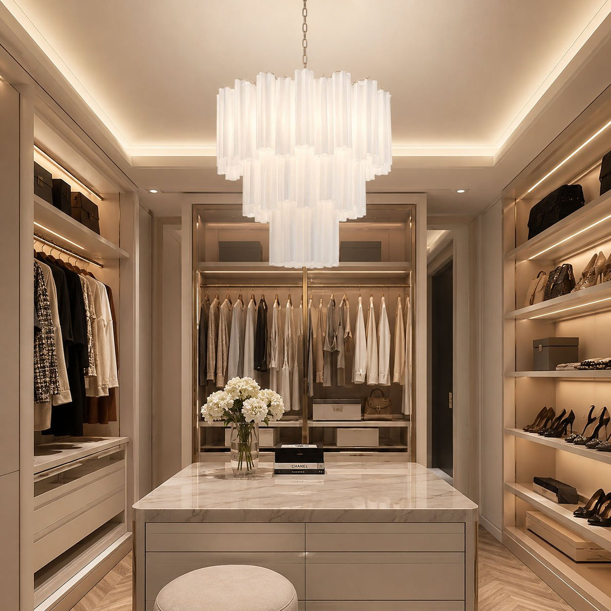 Frosted Glass Tubes Chandelier, Modern Design — detail view