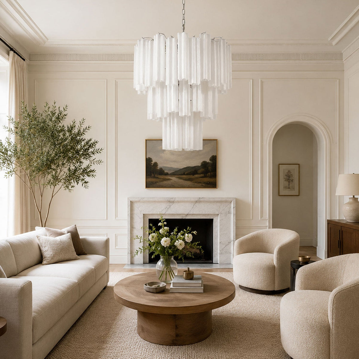 Frosted Glass Tubes Chandelier, Modern Design