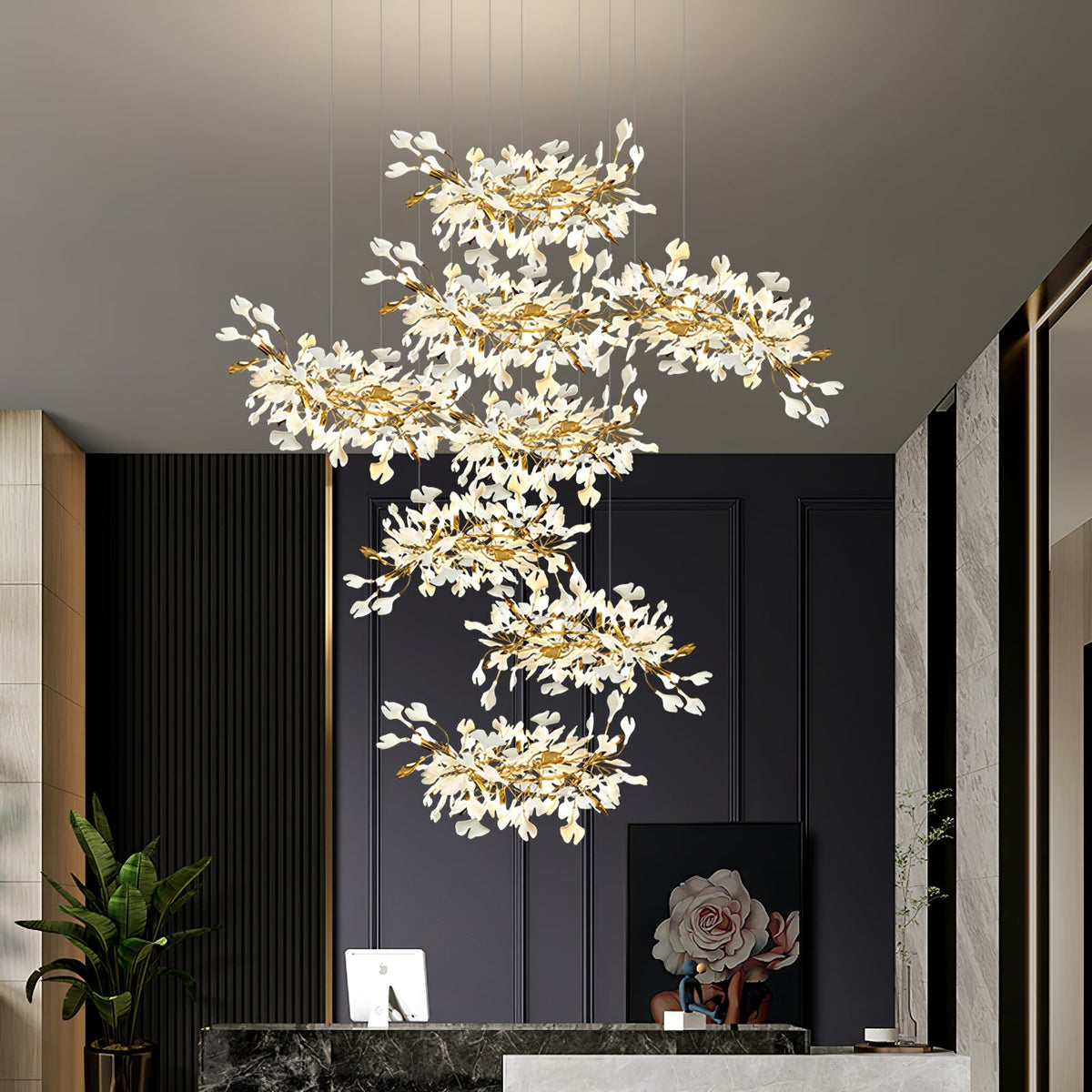 Gingko Leaves Chandelier with Adjustable Brightness