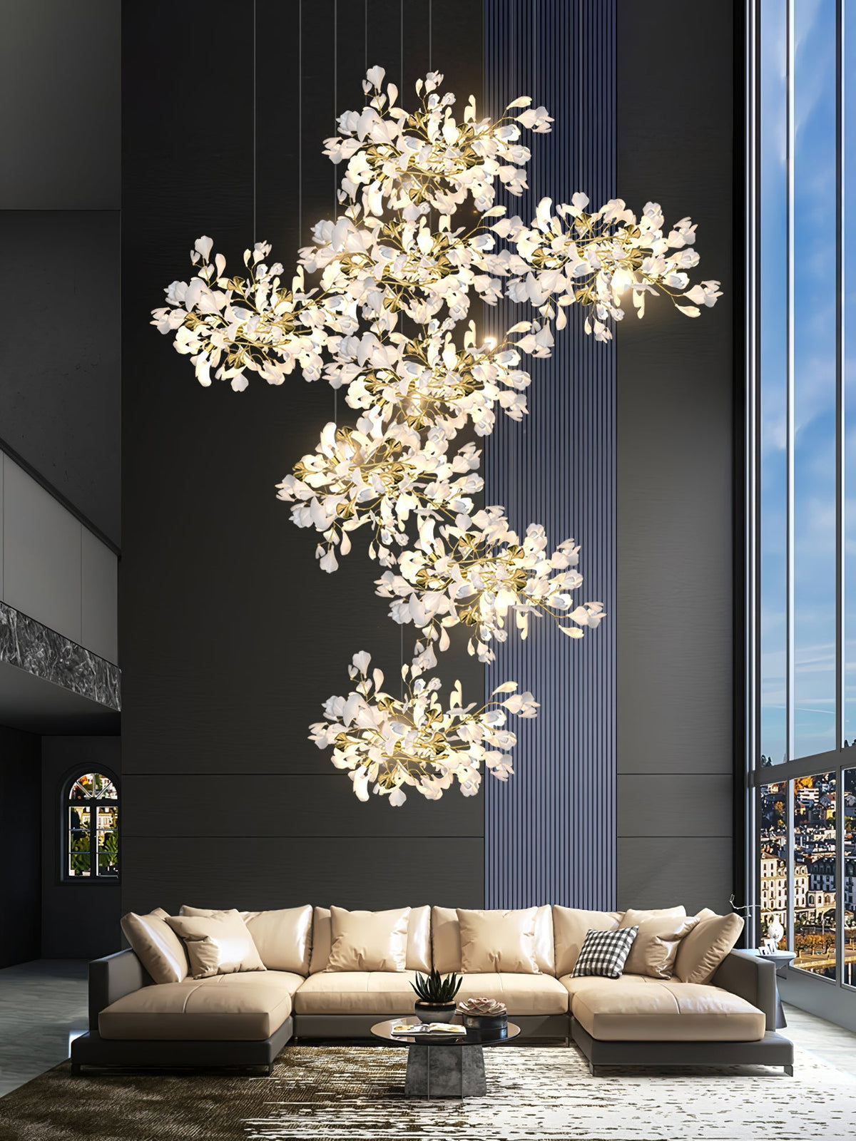 Gingko Leaves Chandelier with Adjustable Brightness