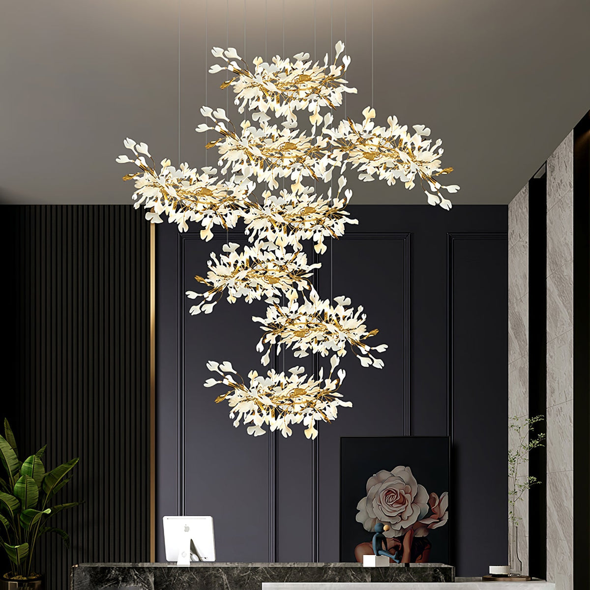 Gingko Leaves Chandelier with Adjustable Brightness