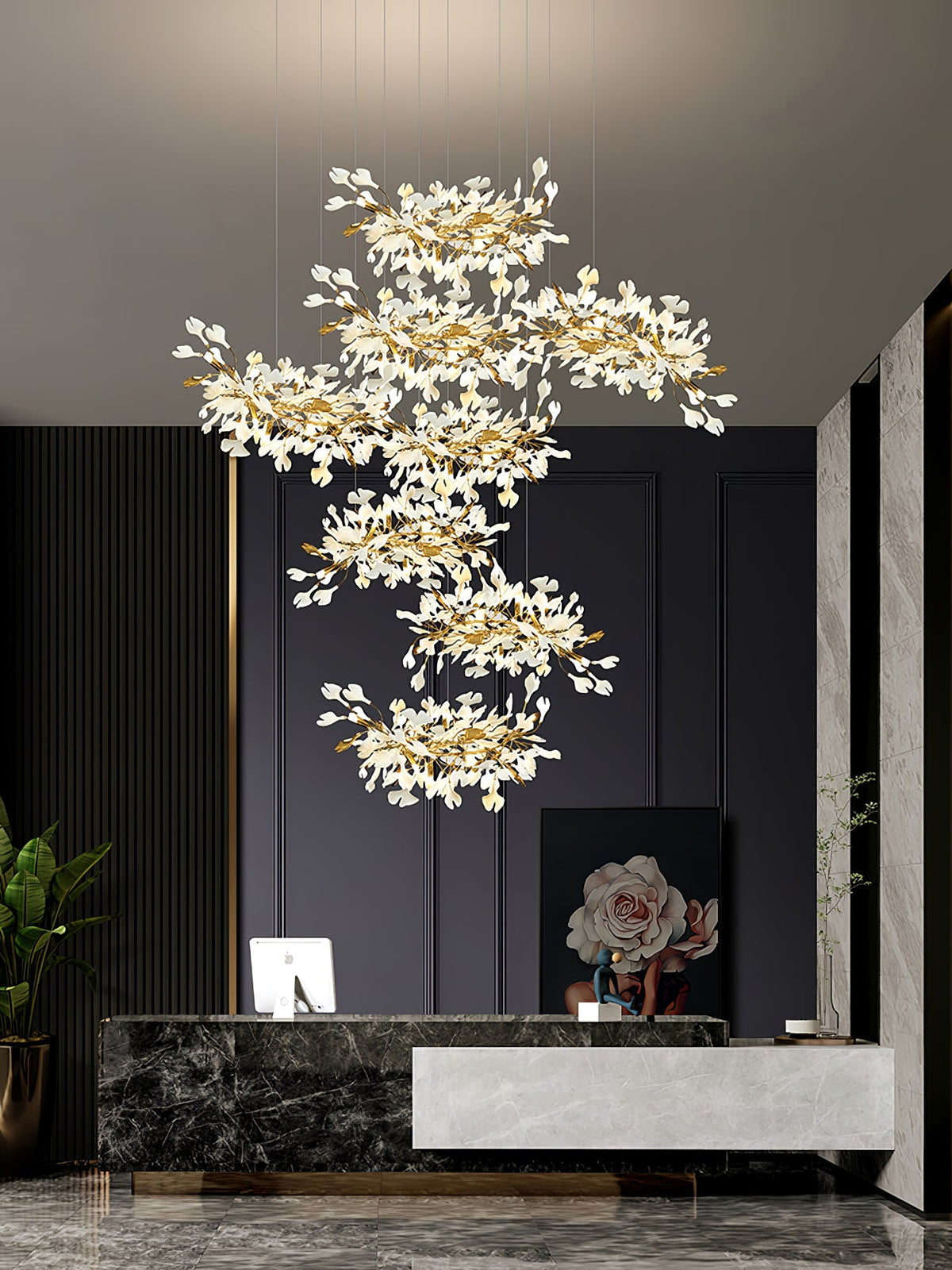 Gingko Leaves Chandelier with Adjustable Brightness