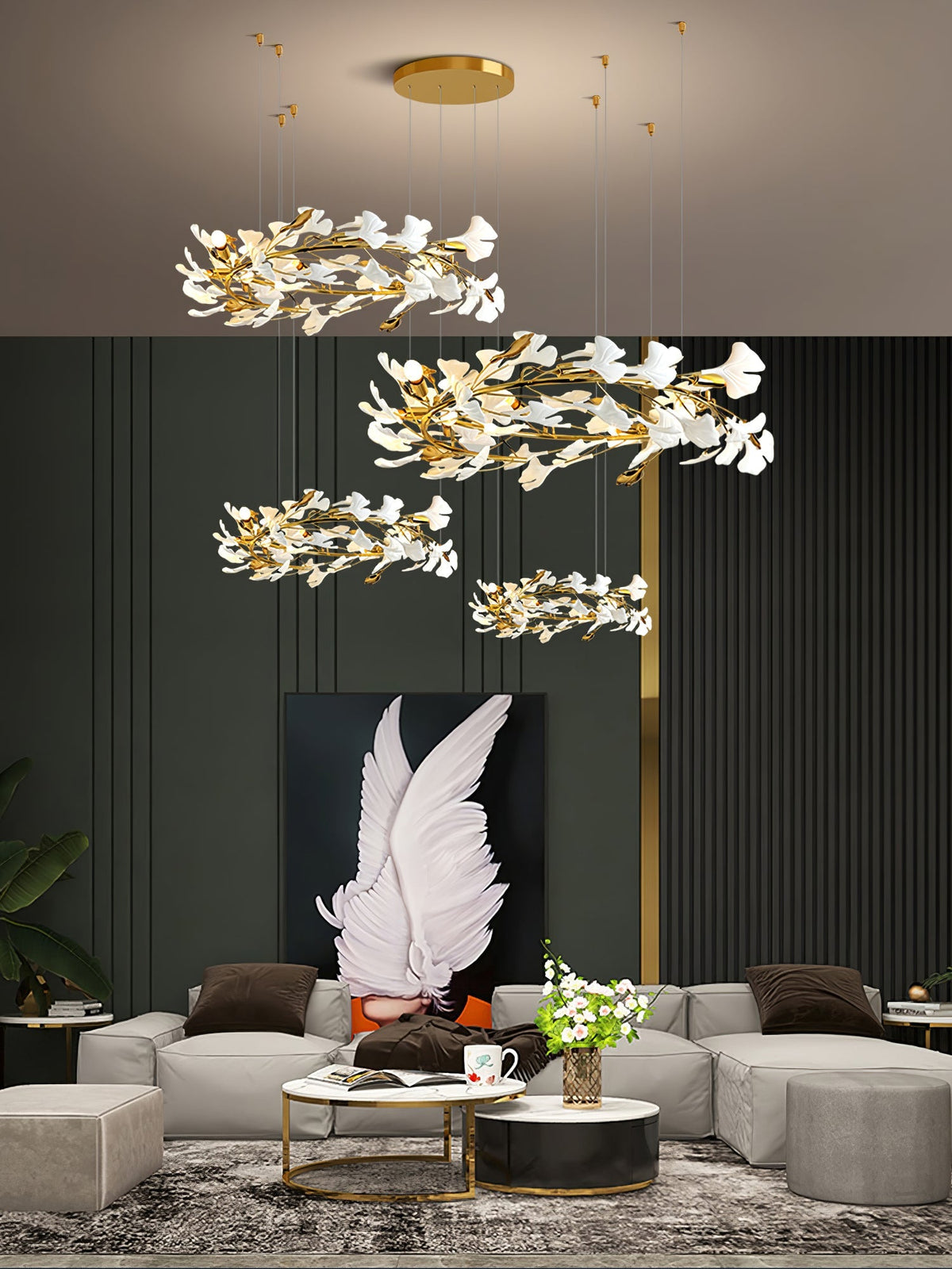 Gingko Leaves Chandelier with Adjustable Brightness