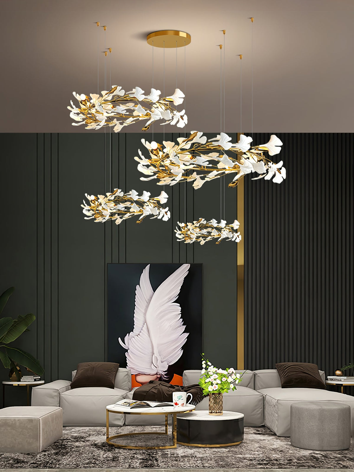 Gingko Leaves Chandelier with Adjustable Brightness
