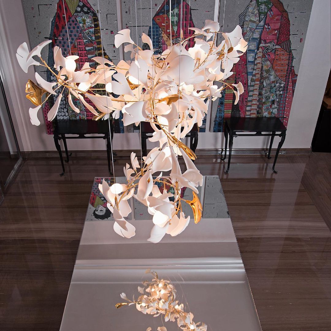 Gingko Leaves Chandelier with Adjustable Brightness