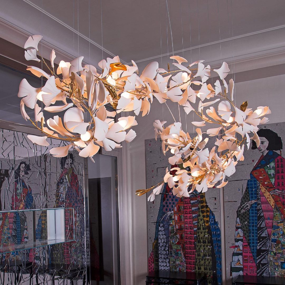 Gingko Leaves Chandelier with Adjustable Brightness