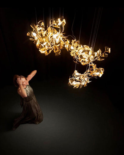 Gingko Leaves Chandelier with Adjustable Brightness