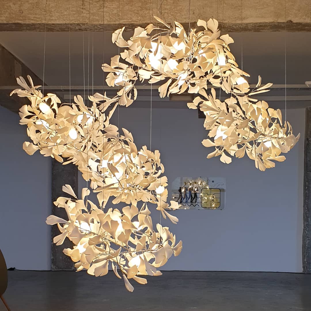Gingko Leaves Chandelier with Adjustable Brightness