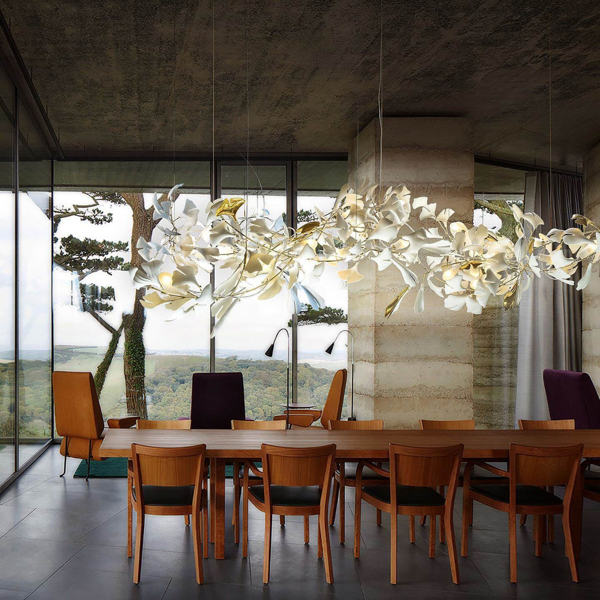 Gingko Leaves Chandelier with Adjustable Brightness — front view