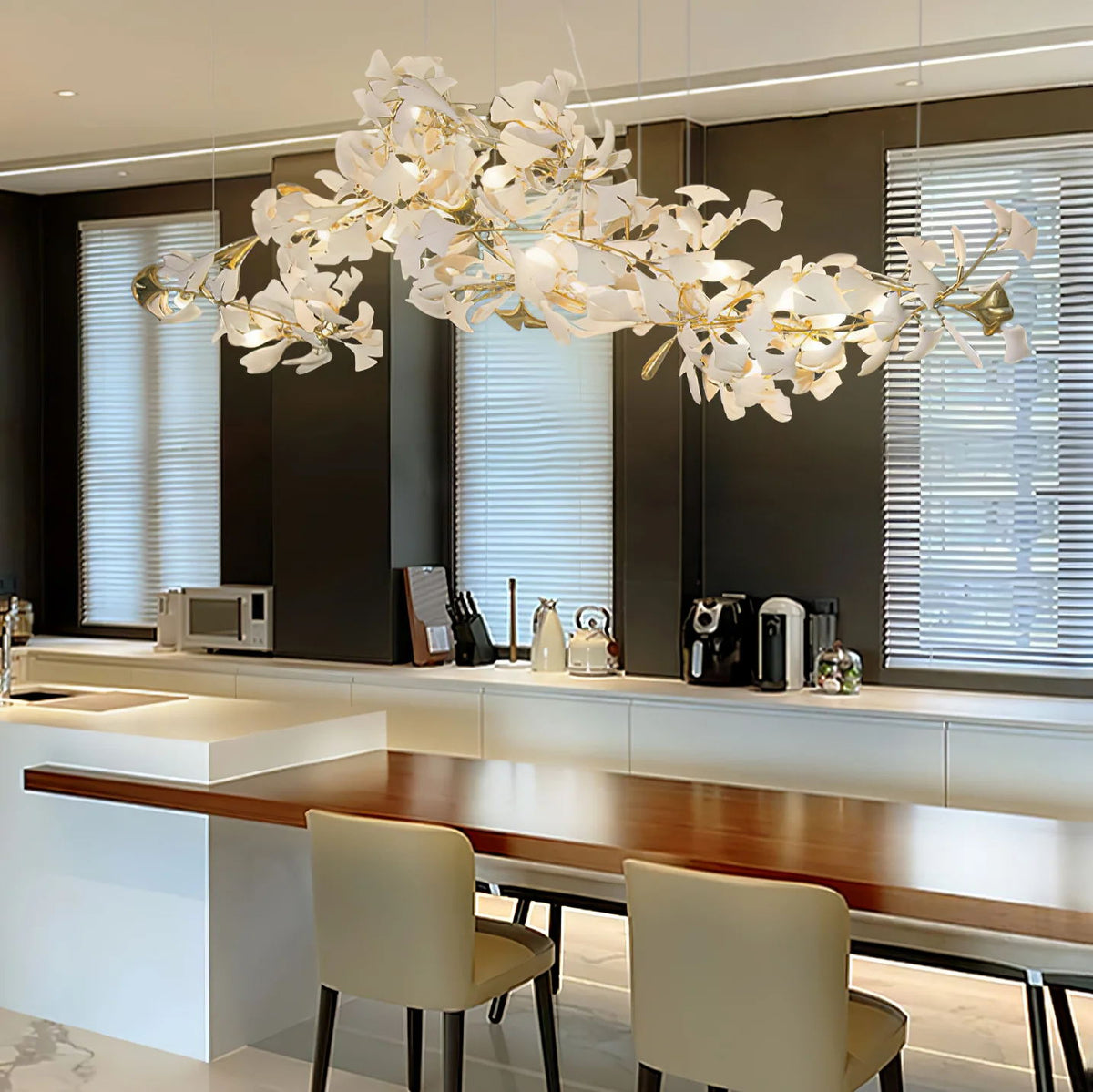 Gingko Leaves Chandelier with Adjustable Brightness