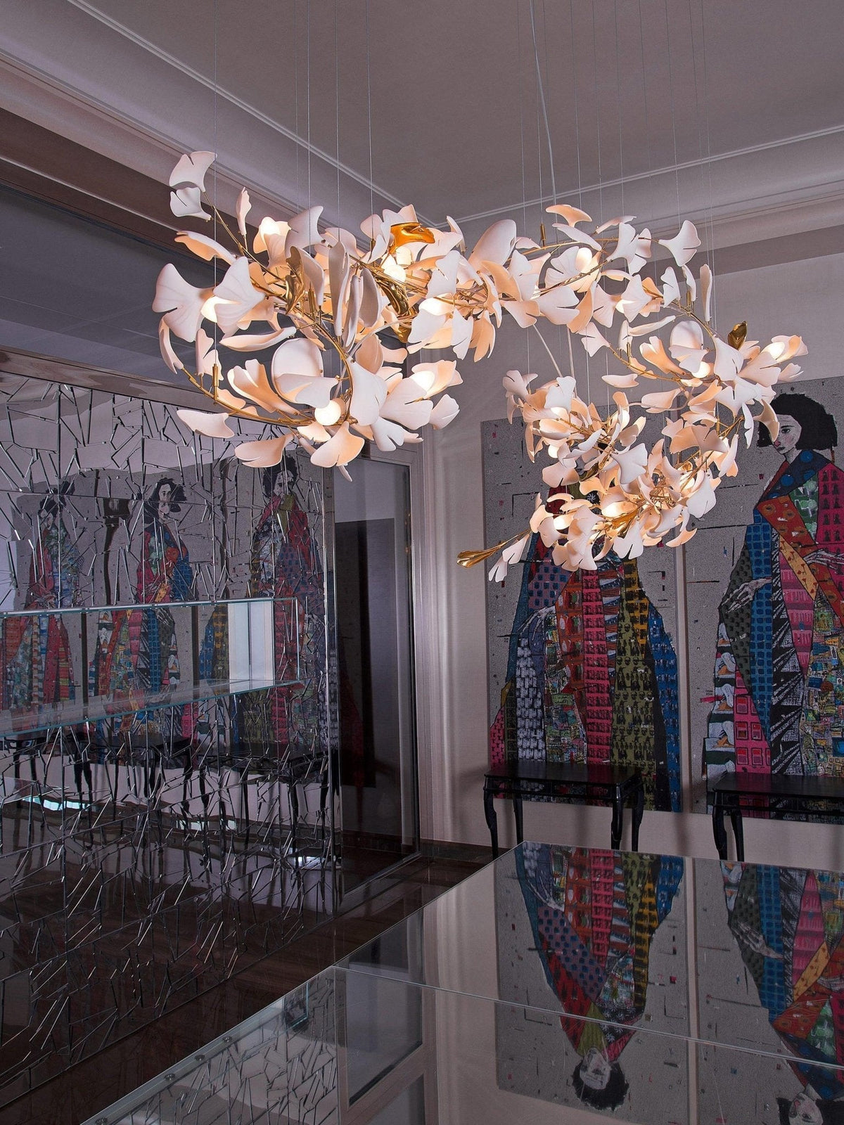 Porcelain Ginkgo Chandelier - Handcrafted, Energy Efficient Lighting