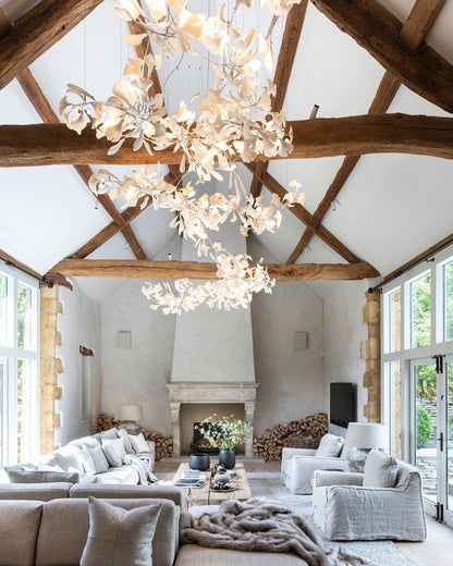 Porcelain Ginkgo Chandelier - Handcrafted, Energy Efficient Lighting