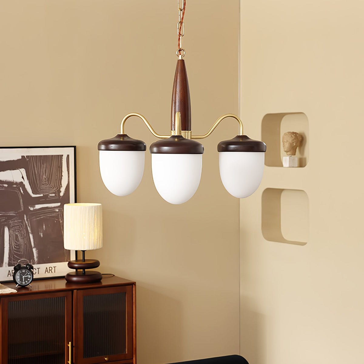 Hazelnut Branch Chandelier with Adjustable Height