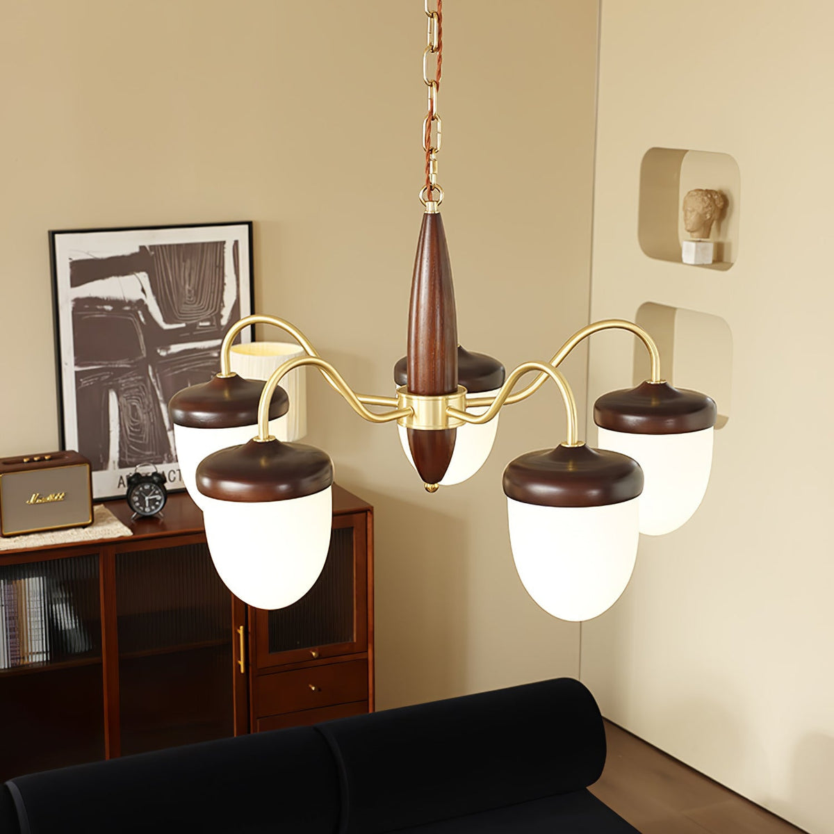 Hazelnut Branch Chandelier with Adjustable Height
