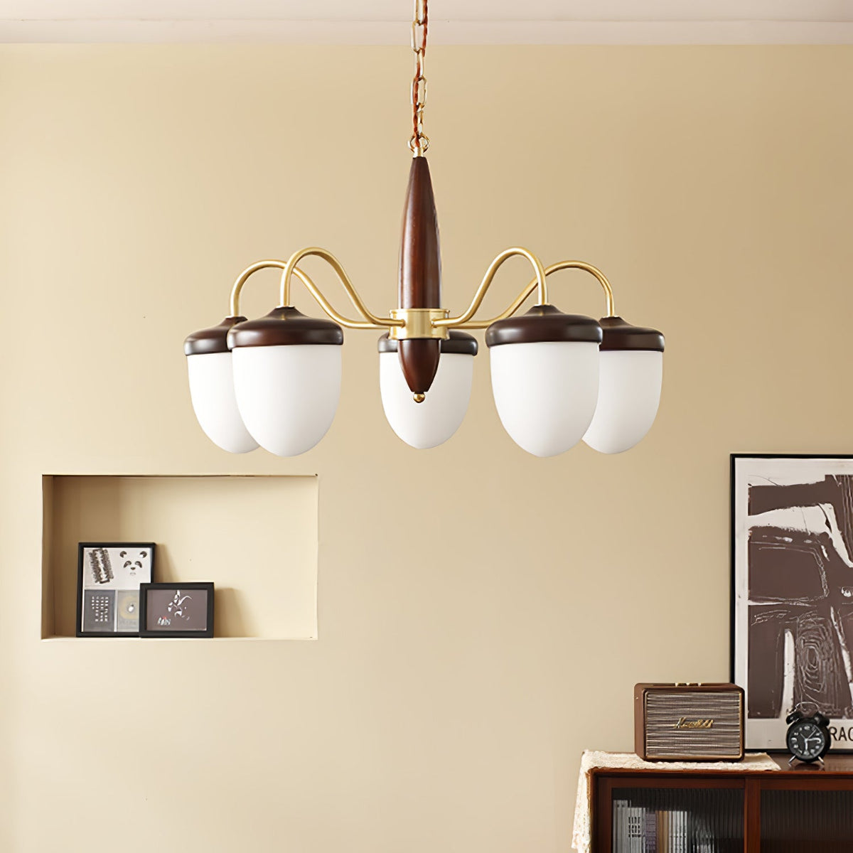 Hazelnut Branch Chandelier with Adjustable Height