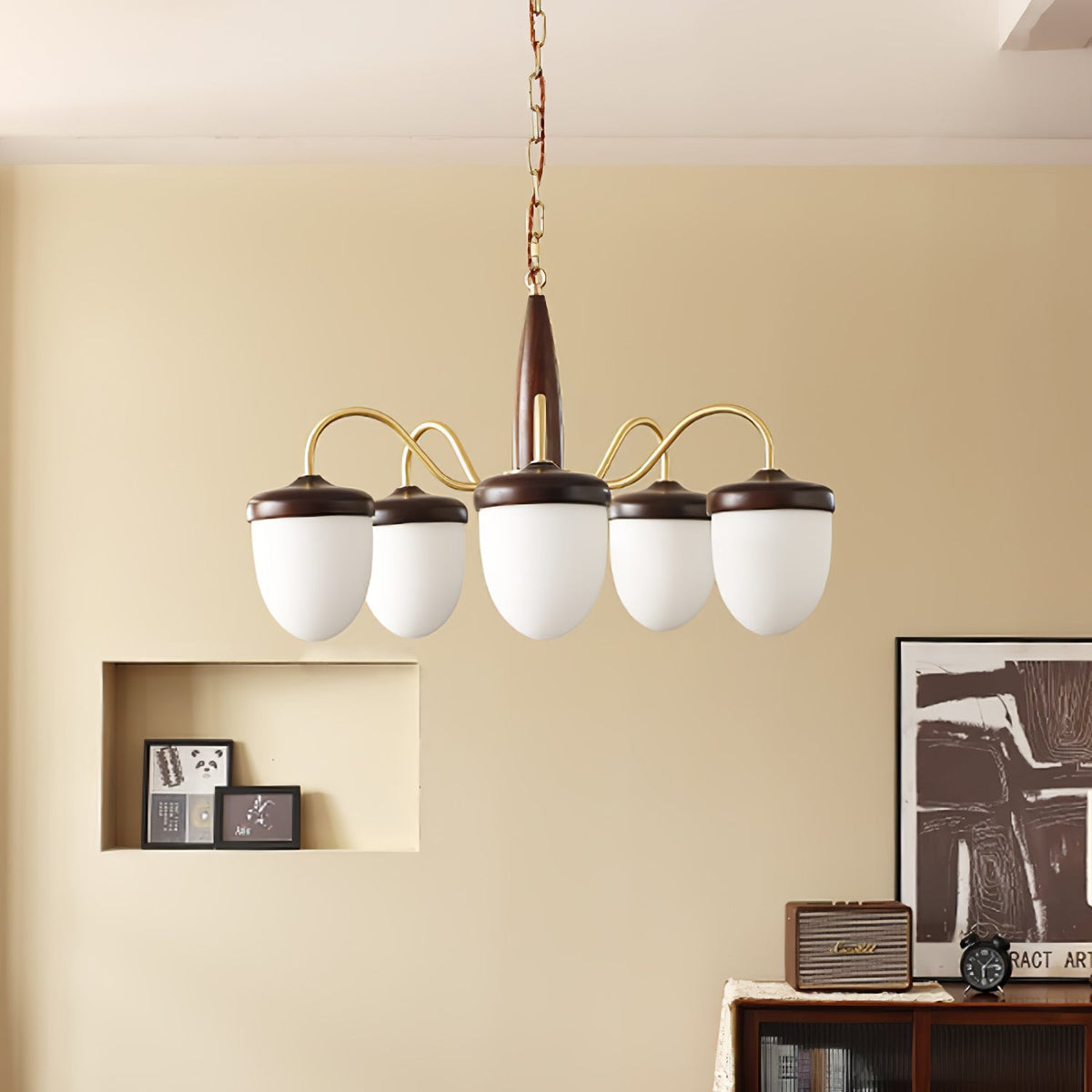 Hazelnut Branch Chandelier with Adjustable Height