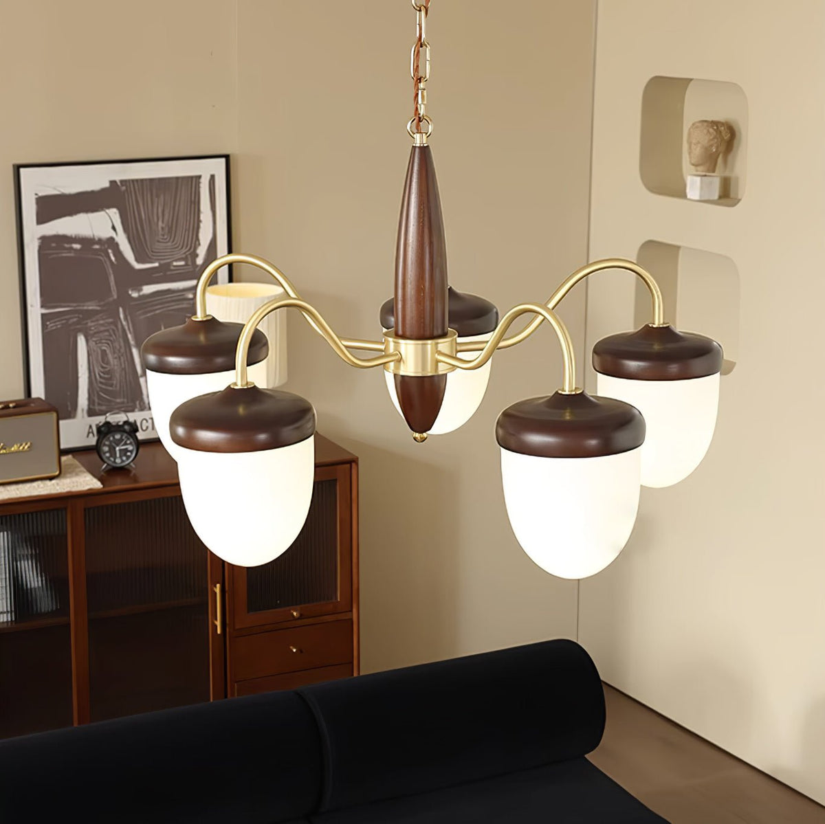 Hazelnut Branch Chandelier with Adjustable Height — lifestyle view