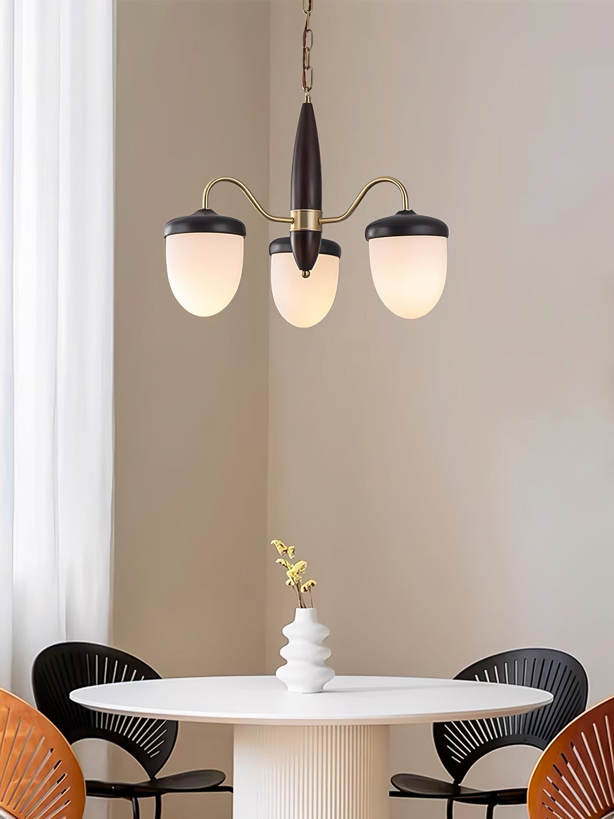 Hazelnut Branch Chandelier with Adjustable Height
