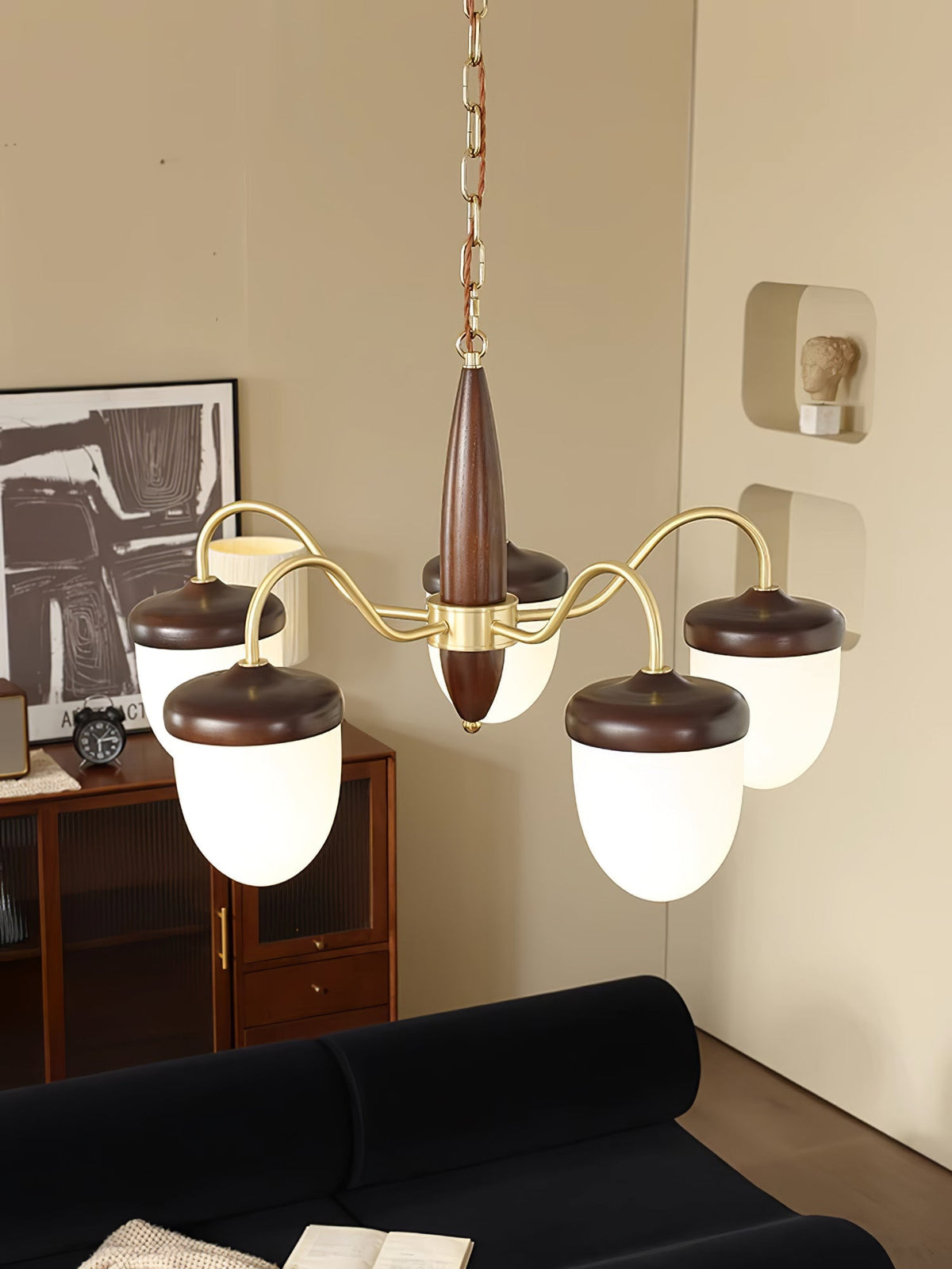 Hazelnut Branch Chandelier with Adjustable Height