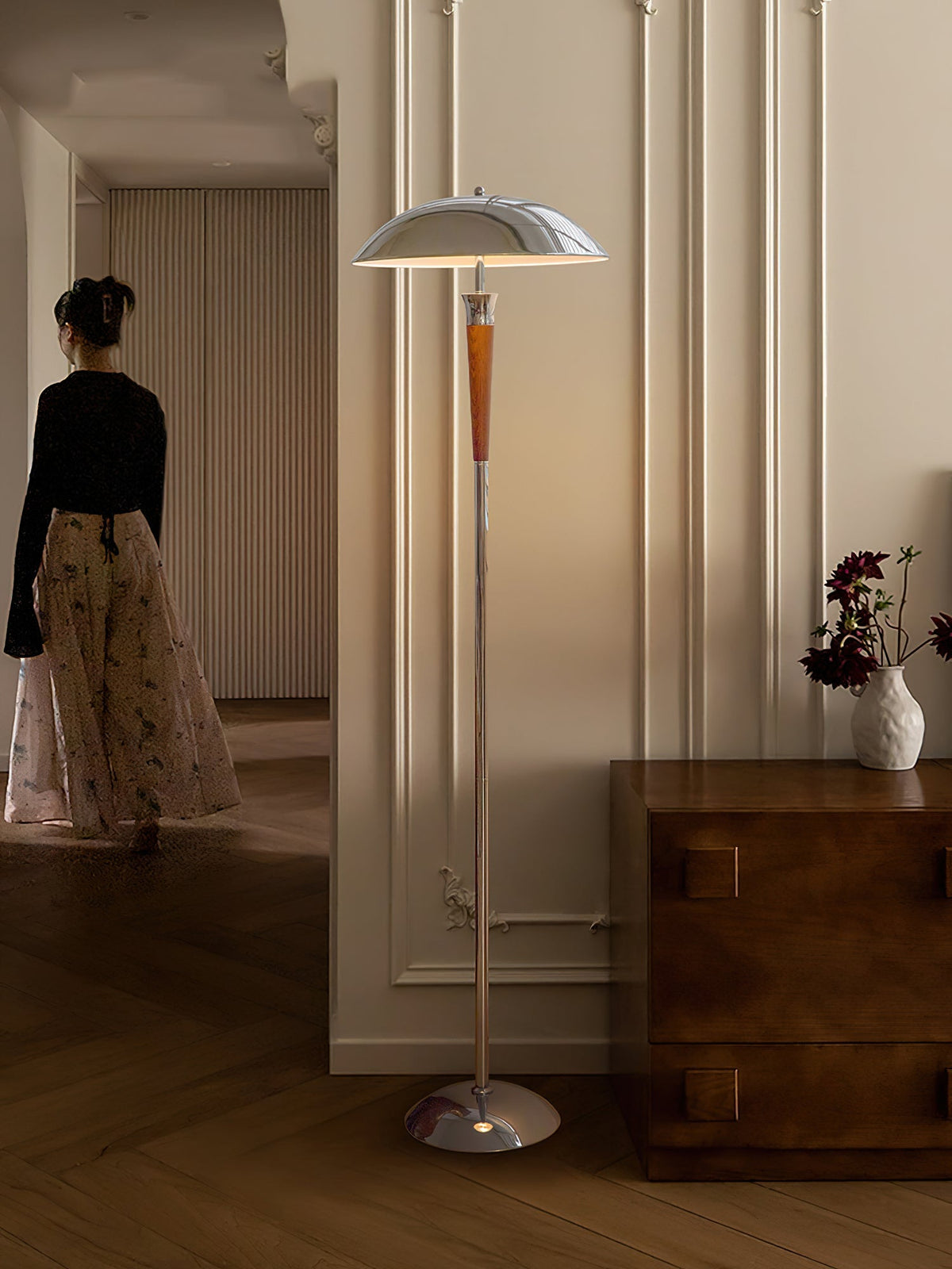 Helmet Floor Lamp - Adjustable Height, LED Light Source, Modern Design — alternate angle