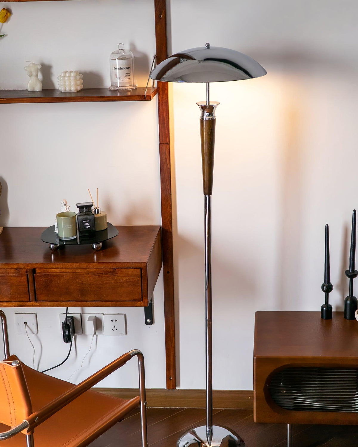 Helmet Floor Lamp - Adjustable Height, LED Light Source, Modern Design — front view