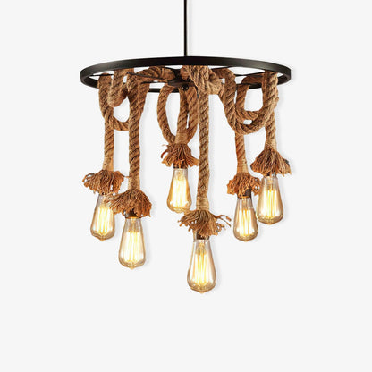 Industrial Hemp Rope Chandelier, Eco-Friendly Design — front view