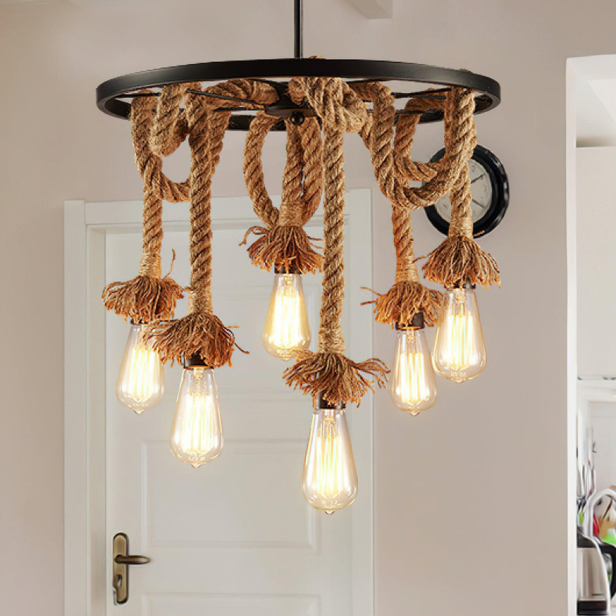 Industrial Hemp Rope Chandelier, Eco-Friendly Design — alternate angle