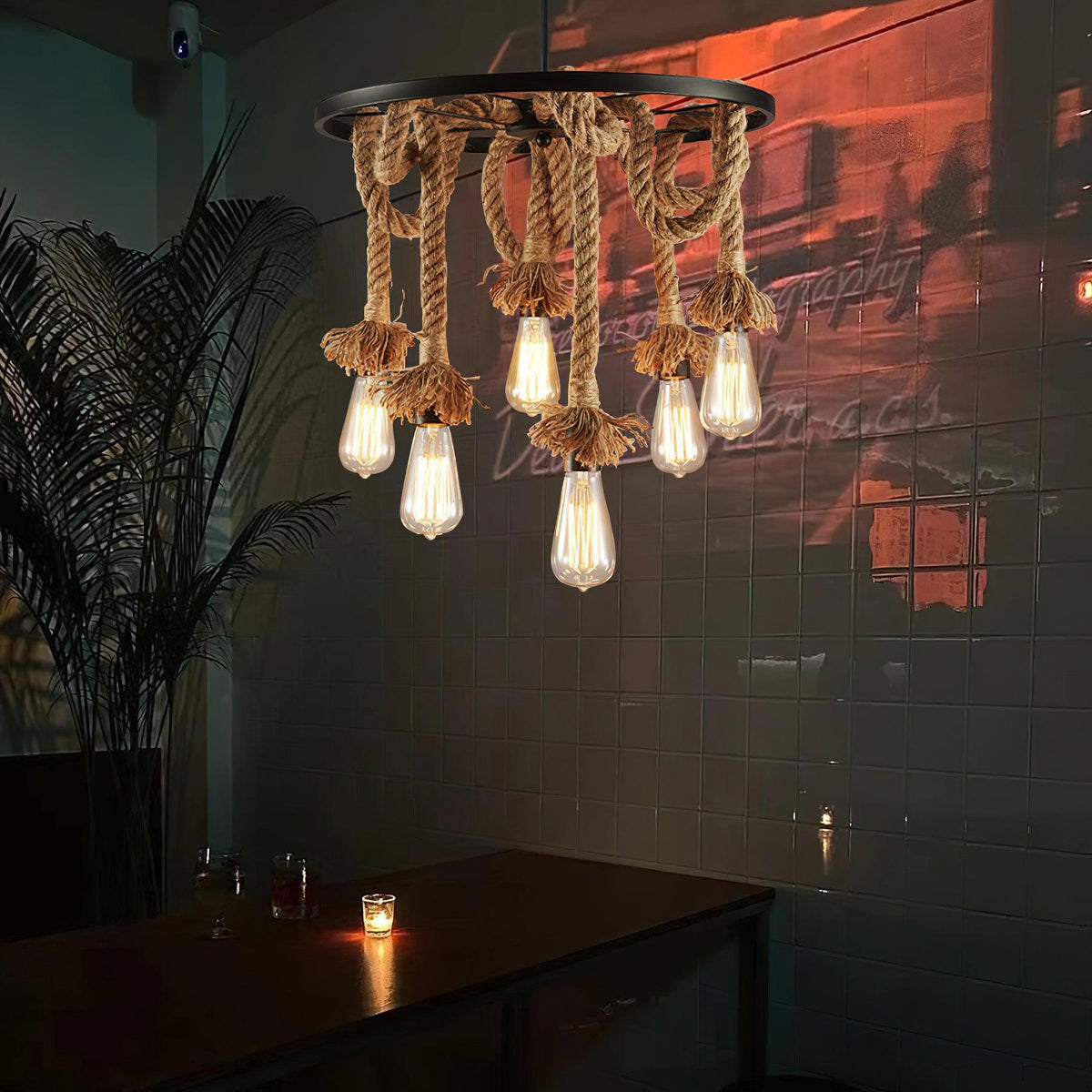 Industrial Hemp Rope Chandelier, Eco-Friendly Design — lifestyle view