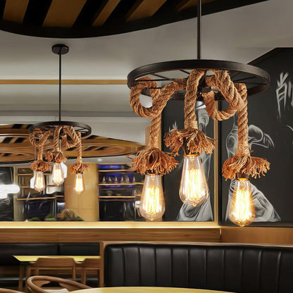 Industrial Hemp Rope Chandelier, Eco-Friendly Design — detail view