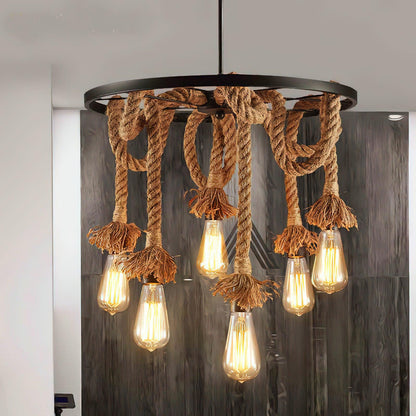 Industrial Hemp Rope Chandelier, Eco-Friendly Design — front view