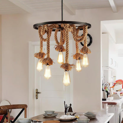 Industrial Hemp Rope Chandelier, Eco-Friendly Design — side view