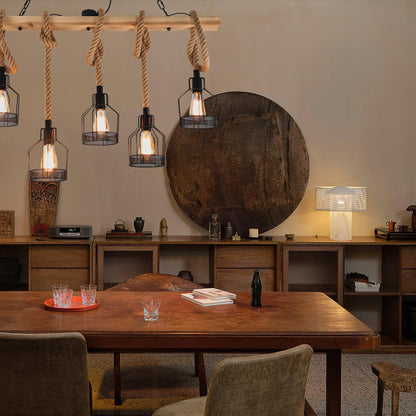 Industrial Hemp Rope Cluster Chandelier, Unique Design — alternate angle