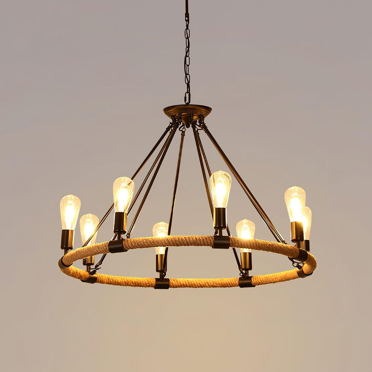 Hemp Rope Industrial Large Circle Chandelier Position 24