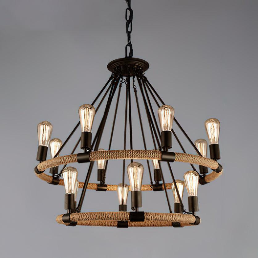 Hemp Rope Industrial Large Circle Chandelier Position 18