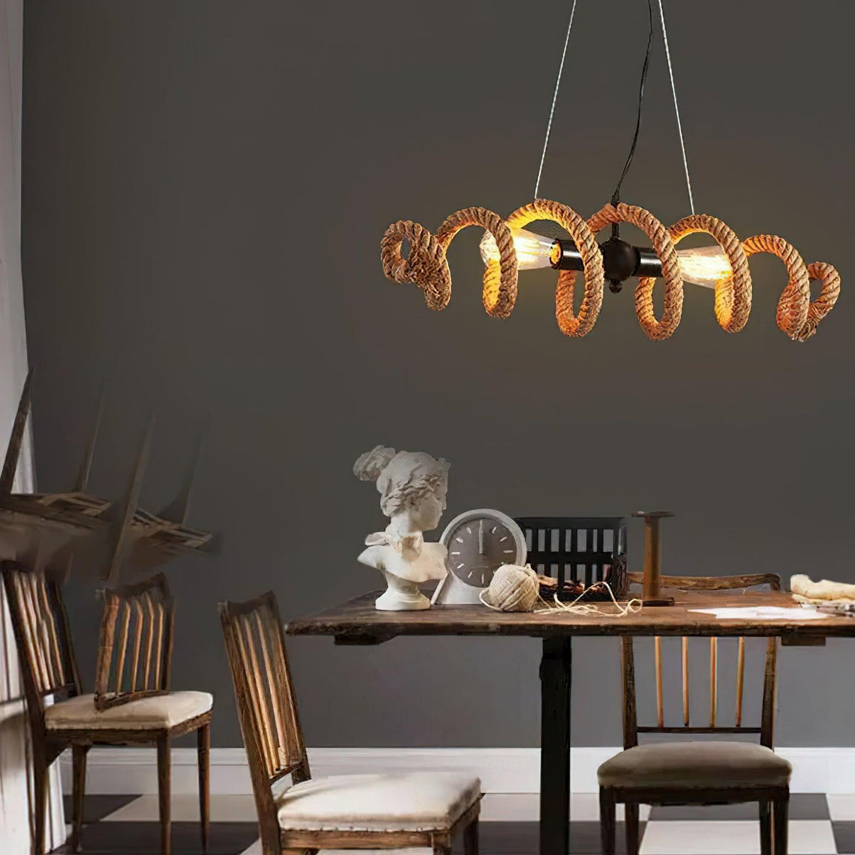 Hemp Rope Industrial Spiral Chandelier Position 7