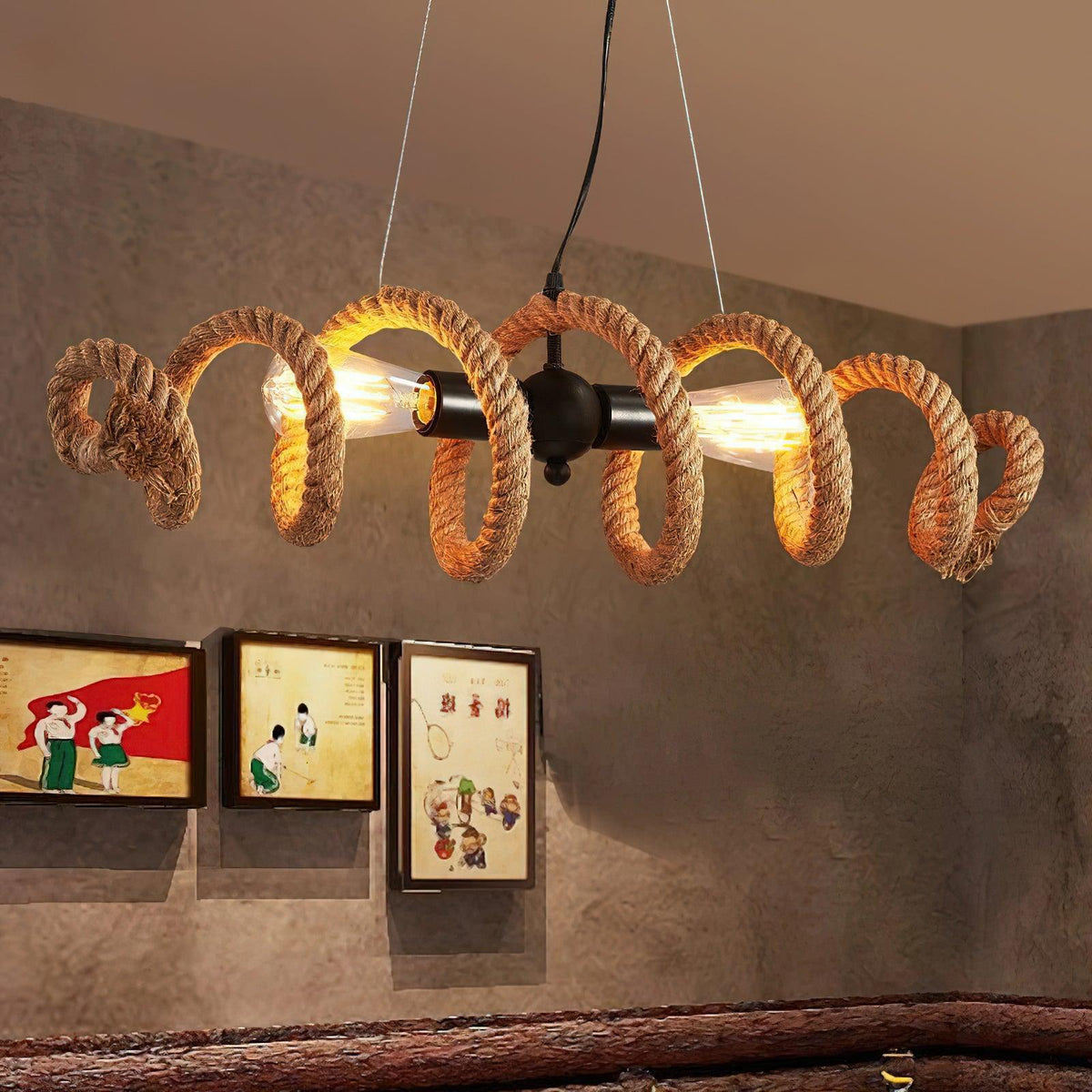 Hemp Rope Spiral Chandelier, Eco-Friendly Design — lifestyle view