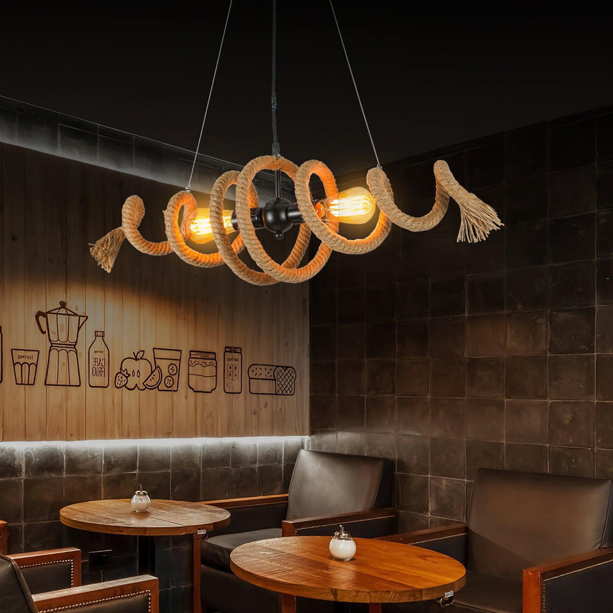 Hemp Rope Spiral Chandelier, Eco-Friendly Design — side view