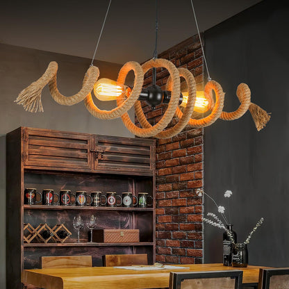 Hemp Rope Spiral Chandelier, Eco-Friendly Design — detail view