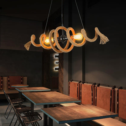 Hemp Rope Spiral Chandelier, Eco-Friendly Design — front view